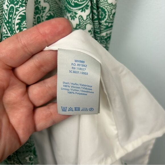 Boden Dolly Day Dress Green Paisley Lined 3/4 Sleeves Gathered Waist Faux Wrap 4 - Picture 5 of 16